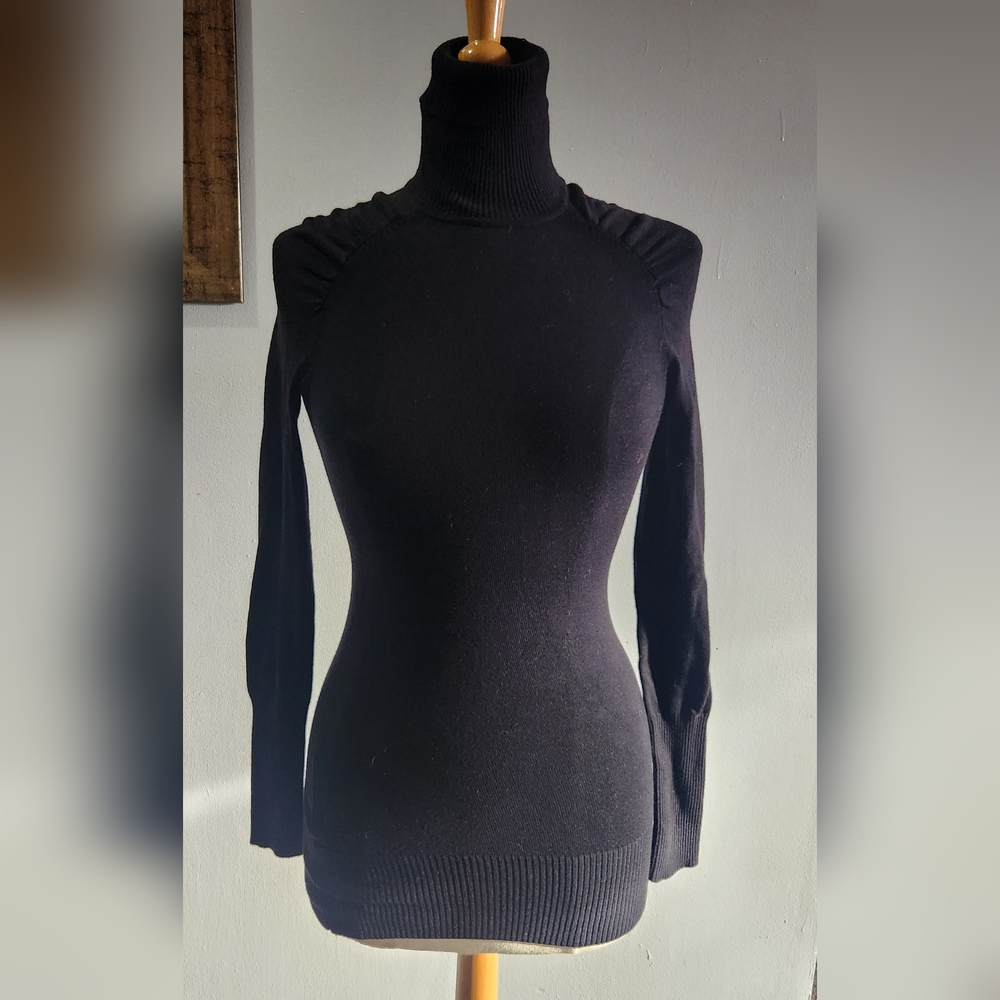 Cache Black Ribbed Turtleneck Sweater